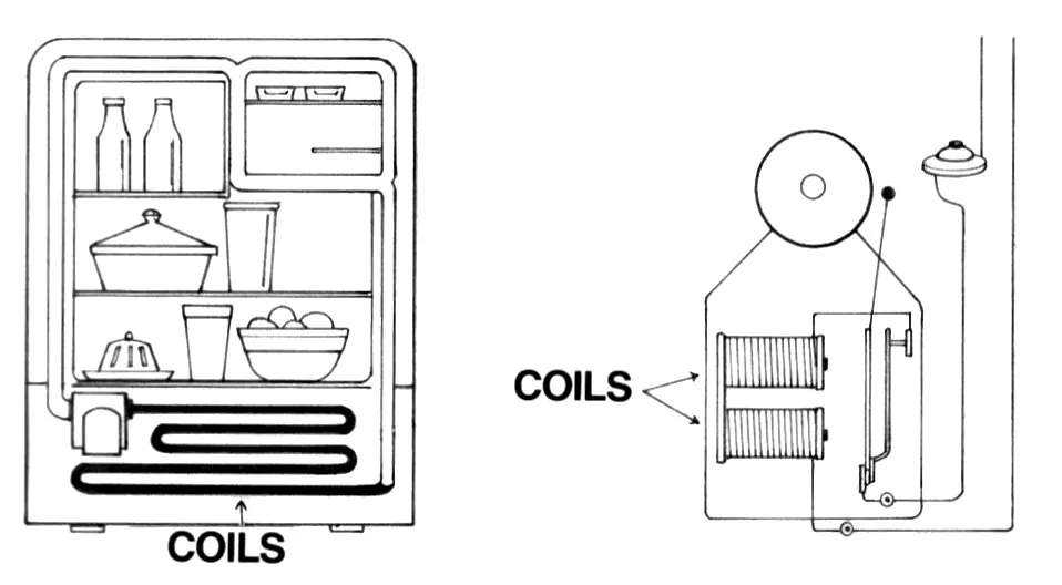 Line drawing showing where the cooling coils sit on a refrigerator